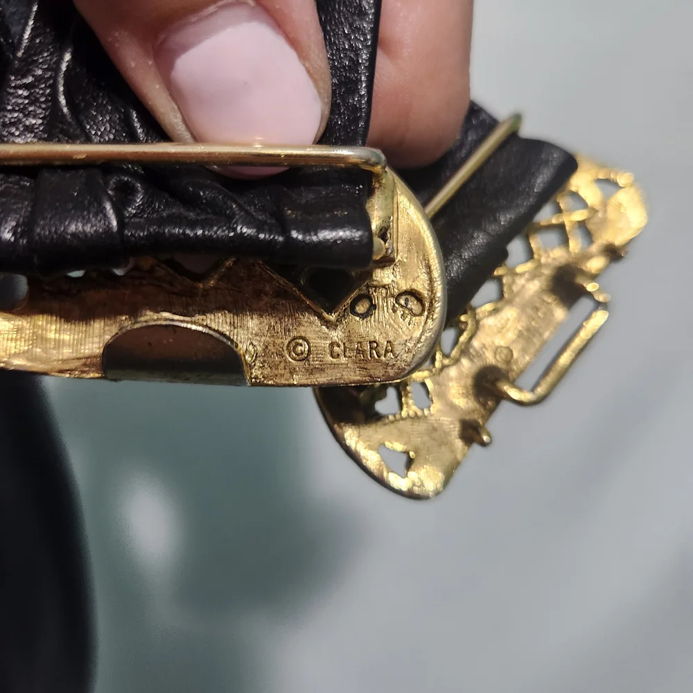 Vintage Western Clara Micha Pleather Belt W Gold Color Metal Buckle.